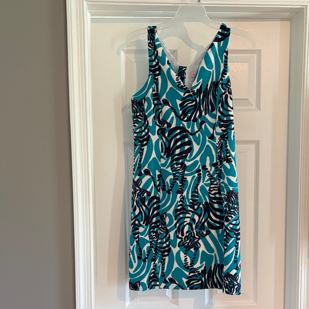 Lilly Pulitzer Teal and Navy V-Neck Sleeveless Mini Dress